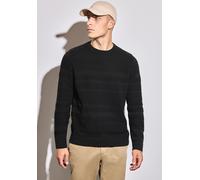 Rundhalspullover STREET ONE MEN, Herren, Gr. S38, schwarz, Web, 100% Baumwolle, unifarben, normal normal, Rundhals, Rippbündchen, Pullover Rundhalspullover, aus reiner Baumwolle (88935623-S) schwarz
