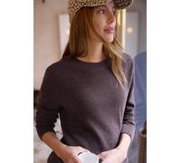 Rundhalspullover STREET ONE STUDIO, Damen, Gr. 34, plummy braun, Web, 60% Baumwolle, 40% Nylon, unifarben, normal normal, Rundhals, Rippbündchen, Pullover Rundhalspullover, Rundhalsausschnitt (8424814