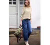 Rundhalspullover STREET ONE STUDIO, Damen, Gr. 46, stone sand, Web, 60% Baumwolle, 40% Nylon, unifarben, normal normal, Rundhals, Rippbündchen, Pullover Rundhalspullover, Rundhalsausschnitt (99750644-