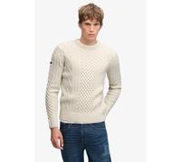 Rundhalspullover SUPERDRY "JACOB CABLE JUMPER", Herren, Gr. L, beige (ecru), Strick, Obermaterial: 70% Polyacryl, 30% Wolle, unifarben, regular fit normal, Rundhals, Bündchen, Pullover Rundhalspullove