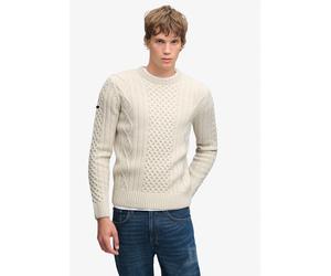 Rundhalspullover SUPERDRY "JACOB CABLE JUMPER", Herren, Gr. L, beige (ecru), Strick, Obermaterial: 70% Polyacryl, 30% Wolle, unifarben, regular fit normal, Rundhals, Bündchen, Pullover Rundhalspullove