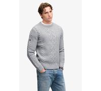 Rundhalspullover SUPERDRY "JACOB CABLE JUMPER", Herren, Gr. M, mid grau, Strick, Obermaterial: 70% Polyacryl, 30% Wolle, unifarben, regular fit normal, Rundhals, Bündchen, Pullover Rundhalspullover, M
