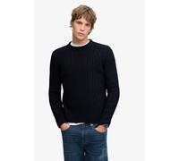 Rundhalspullover SUPERDRY "JACOB CABLE JUMPER", Herren, Gr. M, schwarz (eclipse navy), Strick, Obermaterial: 70% Polyacryl, 30% Wolle, unifarben, regular fit normal, Rundhals, Bündchen, Pullover Rundh