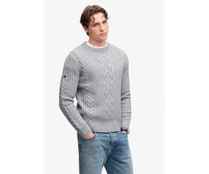 Rundhalspullover SUPERDRY "JACOB CABLE JUMPER", Herren, Gr. XXL, mid grau, Strick, Obermaterial: 70% Polyacryl, 30% Wolle, unifarben, regular fit normal, Rundhals, Bündchen, Pullover Rundhalspullover,
