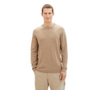 Rundhalspullover TOM TAILOR, Damen, Gr. L, beige (beige meliert), Strick, Obermaterial: 100% Baumwolle, meliert, regular fit hüftbedeckend, Rundhals, Bündchen, Pullover Rundhalspullover, mit Logostick