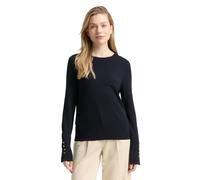 Rundhalspullover TOM TAILOR, Damen, Gr. S, schwarz (sky captain blau), Strick, Obermaterial: 85% Viskose, 15% Polyamid, unifarben, regular fit normal, Rundhals, mit Knöpfen, Pullover Rundhalspullover,