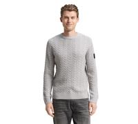 Tom Tailor Strickpullover Herren Rundhals Zopfmuster 60% Baumwolle/40% Polyacryl Grau/Offwhite XL