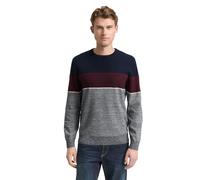Rundhalspullover TOM TAILOR, Herren, Gr. 3XL, navy rot weiß stripe, Strick, Obermaterial: 100% Baumwolle, colorblocking, regular fit normal, Rundhals, Rippbündchen, Pullover, mit Colorblock (76549160-