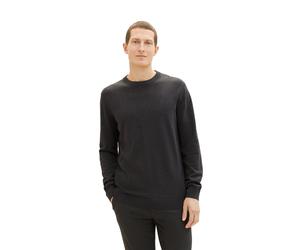 Rundhalspullover TOM TAILOR, Herren, Gr. 3XL, schwarz (anthrazit melange), Strick, Obermaterial: 100% Baumwolle, meliert, regular fit hüftbedeckend, Rundhals, Bündchen, Pullover Rundhalspullover, mit