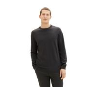 Rundhalspullover TOM TAILOR, Herren, Gr. L, schwarz (anthrazit melange), Strick, Obermaterial: 100% Baumwolle, meliert, regular fit, Rundhals, Bündchen, Pullover Rundhalspullover, mit Logostickerei (9