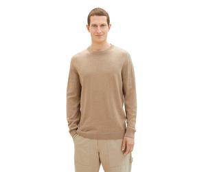 Rundhalspullover TOM TAILOR, Herren, Gr. M, beige (beige meliert), Strick, Obermaterial: 100% Baumwolle, meliert, regular fit hüftbedeckend, Rundhals, Bündchen, Pullover Rundhalspullover, mit Logostic