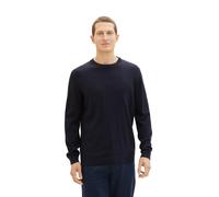 Rundhalspullover TOM TAILOR, Herren, Gr. M, blau (navy melange), Strick, Obermaterial: 100% Baumwolle, regular fit hüftbedeckend, Rundhals, Bündchen, Pullover Rundhalspullover, mit Logostickerei (1554