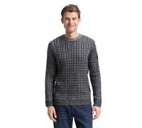 Rundhalspullover TOM TAILOR, Herren, Gr. M, grau (navy blau plated), Strick, Obermaterial: 60% Baumwolle, 40% Polyacryl, Strukturmuster, regular fit normal, Rundhals, Rippbündchen, Pullover Rundhalspu