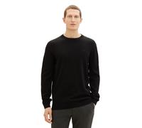 Rundhalspullover TOM TAILOR, Herren, Gr. S, schwarz, Strick, Obermaterial: 100% Baumwolle, unifarben, regular fit hüftbedeckend, Rundhals, Bündchen, Pullover Rundhalspullover, mit Logostickerei (12745