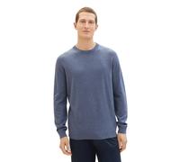 Rundhalspullover TOM TAILOR, Herren, Gr. XL, blau (indigo blau), Strick, Obermaterial: 100% Baumwolle, meliert, regular fit hüftbedeckend, Rundhals, Bündchen, Pullover Rundhalspullover, mit Logosticke