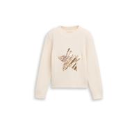 Rundhalspullover TOM TAILOR, Mädchen, Gr. 116/122, beige (vintage beige), Strick, Obermaterial: 52% Viskose, 27% Polyester, 21% Polyamid, bedruckt, regular fit kurz, Rundhals, Rippbündchen, Pullover R