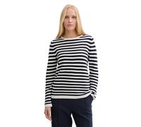 Rundhalspullover TOM TAILOR "Regular", Damen, Gr. M (38), blau (schwarz navy weiß stripe), Strick, Obermaterial: 100% Baumwolle, gestreift, regular fit normal, U-Boot-Ausschnitt, Pullover Rundhalspull