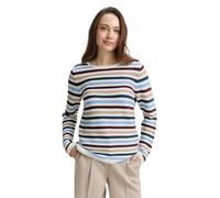 Rundhalspullover TOM TAILOR "Regular", Damen, Gr. XS (34), bunt (teal color), Strick, Obermaterial: 100% Baumwolle, gestreift, regular fit normal, U-Boot-Ausschnitt, Pullover Rundhalspullover, aus Rip