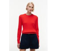 Rundhalspullover TOMMY HILFIGER "CO CABLE C-NK LS SWEATER", Damen, Gr. M (40), rot (fire rot), Strick, Obermaterial: 100% Baumwolle, unifarben, regular fit normal, Rundhals, Rippstrickbündchen, Pullov