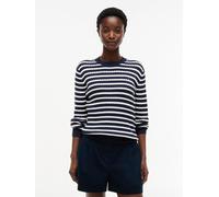 Rundhalspullover TOMMY HILFIGER "CO CABLE C-NK LS SWEATER", Damen, Gr. S (36/38), breton stp schwarz n navy, ivory petal, Strick, Obermaterial: 100% Baumwolle, gestreift, regular fit normal, Rundhals,