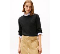 Rundhalspullover TOMMY HILFIGER "CO CABLE C-NK LS SWEATER", Damen, Gr. S (36), schwarz, Strick, Obermaterial: 100% Baumwolle, unifarben, casual, regular fit hüftlang, Rundhals, Langarm Rippstrickbündc