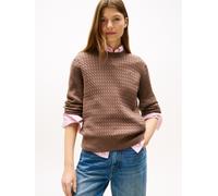 Rundhalspullover TOMMY HILFIGER "CO CABLE C-NK LS SWEATER", Damen, Gr. S (36), braun (hot coco), Strick, Obermaterial: 100% Baumwolle, unifarben, regular fit hüftlang, Rundhals, Rippstrickbündchen, Pu