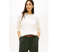 Rundhalspullover TOMMY HILFIGER "CO CABLE C-NK LS SWEATER", Damen, Gr. XL (46), ivory petal, Strick, Obermaterial: 100% Baumwolle, unifarben, regular fit normal, Rundhals, Rippstrickbündchen, Pullover