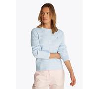 Rundhalspullover TOMMY HILFIGER "CO CABLE C-NK LS SWEATER", Damen, Gr. XS (34), blau (breezy blau), Strick, Obermaterial: 100% Baumwolle, unifarben, regular fit normal, Rundhals, Rippstrickbündchen, P
