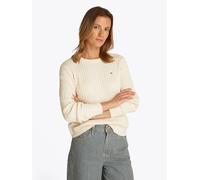 Rundhalspullover TOMMY HILFIGER "CO CABLE C-NK LS SWEATER", Damen, Gr. XS (34), weiß (ivory petal), Strick, Obermaterial: 100% Baumwolle, meliert, regular fit normal, Rundhals, Rippstrickbündchen, Pul