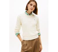 Rundhalspullover TOMMY HILFIGER "CO CABLE MID GG C-NK LS SWT", Damen, Gr. L (40), calico, Strick, Obermaterial: 100% Baumwolle, unifarben, regular fit normal, Rundhals, Rippbündchen, Pullover Rundhals