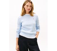 Rundhalspullover TOMMY HILFIGER "CO CABLE MID GG C-NK LS SWT", Damen, Gr. M (38), blau (breezy blau), Strick, Obermaterial: 100% Baumwolle, unifarben, regular fit normal, Rundhals, Rippbündchen, Pullo