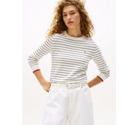 Tommy Hilfiger Damen Pullover Jersey Fine mit Rundhalsausschnitt, Mehrfarbig (Ivory Silk/Dark Night Navy Fine STP), M