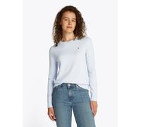 Rundhalspullover TOMMY HILFIGER "CO JERSEY STITCH LS C-NK SWT", Damen, Gr. XS (34), blau (breezy blau), Strick, Obermaterial: 67% Baumwolle, 33% Polyamid, unifarben, normal hüftlang, Rundhals, Bündche