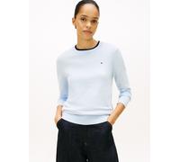 Rundhalspullover TOMMY HILFIGER "CO JERSEY STITCH LS C-NK SWT", Damen, Gr. XS (34), blau (breezy blau), Strick, Obermaterial: 67% Baumwolle, 33% Polyamid, unifarben, normal hüftlang, Rundhals, Bündche