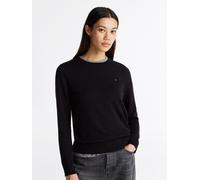Rundhalspullover TOMMY HILFIGER "CO JERSEY STITCH LS C-NK SWT", Damen, Gr. XS (34), schwarz, Strick, Obermaterial: 67% Baumwolle, 33% Polyamid, unifarben, normal hüftlang, Rundhals, Bündchen, Pullover