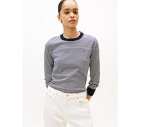 Rundhalspullover TOMMY HILFIGER "CO JERSEY STITCH LS C-NK SWT", Damen, Gr. XXL (44), blau (bretton stripe schwarz night navy), Strick, Obermaterial: 67% Baumwolle, 33% Polyamid, gestreift, normal hüft