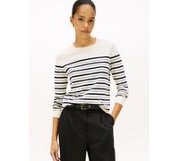 Rundhalspullover TOMMY HILFIGER "CO JERSEY STITCH LS C-NK SWT", Damen, Gr. XXL (44), calico, schwarz night navy multi stp, Strick, Obermaterial: 67% Baumwolle, 33% Polyamid, gestreift, normal hüftlang