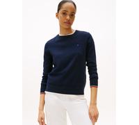 Rundhalspullover TOMMY HILFIGER "CO JERSEY STITCH LS C-NK SWT", Damen, Gr. XXL (44), schwarz night navy gs, Strick, Obermaterial: 67% Baumwolle, 33% Polyamid, unifarben, casual, normal hüftlang, Rundh