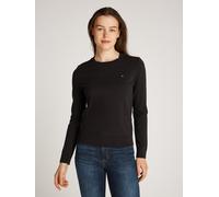 Rundhalspullover TOMMY HILFIGER "CO JERSEY STITCH LS C-NK SWT", Damen, Gr. XXXL(46), schwarz, Strick, Obermaterial: 67% Baumwolle, 33% Polyamid, unifarben, normal hüftlang, Rundhals, Bündchen, Pullove