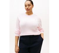 Rundhalspullover TOMMY HILFIGER CURVE "CRV CO CABLE FINE GG CNK SWEATER", Damen, Gr. 52, light pink, Strick, Obermaterial: 100% Baumwolle, Zopfmuster, regular fit normal, Rundhals, Rippbündchen, Pullo