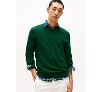 Rundhalspullover TOMMY HILFIGER "ESSENTIAL STRUCTURE CREW NECK mit Struktur und Label", Herren, Gr. L, grün (ornamental grün heather), Strick, Obermaterial: 100% Baumwolle, Rundhals, Rippbündchen, Pul
