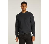 Rundhalspullover TOMMY HILFIGER "ESSENTIAL STRUCTURE CREW NECK mit Struktur und Label", Herren, Gr. M, grau (dunkelgrau heather), Strick, Obermaterial: 100% Baumwolle, Rundhals, Rippbündchen, Pullover