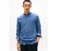 Rundhalspullover TOMMY HILFIGER "ESSENTIAL STRUCTURE CREW NECK mit Struktur und Label", Herren, Gr. S, blau (petrol blau heather), Strick, Obermaterial: 100% Baumwolle, Rundhals, Rippbündchen, Pullove