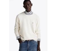 Rundhalspullover TOMMY HILFIGER "ESSENTIAL STRUCTURE CREW NECK mit Struktur und Label", Herren, Gr. XXL, weiß (ivory petal), Strick, Obermaterial: 100% Baumwolle, Rundhals, Rippbündchen, Pullover Rund