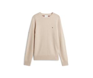 Rundhalspullover TOMMY HILFIGER "LAMBSWOOL CREW NECK", Herren, Gr. L, beige (heatherot oatmilk), Strick, Obermaterial: 100% Wolle, unifarben, regular fit normal, Rundhals, Rippbündchen, Pullover Rundh
