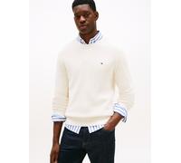 Rundhalspullover TOMMY HILFIGER "RWB RIB CREW NECK", Herren, Gr. XXL, weiß (ivory petal), Strick, Obermaterial: 100% Baumwolle, unifarben, regular fit normal, Rundhals, Pullover Rundhalspullover, mit 