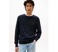 Rundhalspullover TOMMY HILFIGER "STRIPE STRUCTURE", Damen, Gr. L, blau (desert sky), Strick, Obermaterial: 100% Baumwolle, regular fit, Rundhals, Rippbündchen, Pullover Rundhalspullover, regular fit,