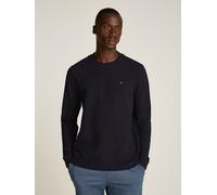 Rundhalspullover TOMMY HILFIGER "TEXTURED LS TEE", Herren, Gr. XL, blau (navy blau), Single Jersey, Obermaterial: 58% Polyester, 42% Baumwolle, regular fit hüftlang, Rundhals, weit elastischer Bund, P