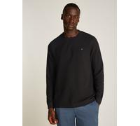 Rundhalspullover TOMMY HILFIGER "TEXTURED LS TEE", Herren, Gr. XXL, schwarz, Single Jersey, Obermaterial: 58% Polyester, 42% Baumwolle, regular fit hüftlang, Rundhals, weit elastischer Bund, Pullover