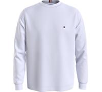 Rundhalspullover TOMMY HILFIGER "TEXTURED LS TEE", Herren, Gr. XXL, weiß, Single Jersey, Obermaterial: 58% Polyester, 42% Baumwolle, bestickt, unifarben, regular fit hüftlang, Rundhals, weit elastisch